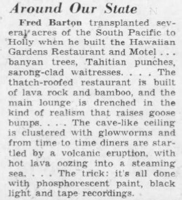 Hawaiian Gardens Restaurant and Motel - June 1961 Article